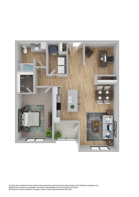 Floor plan for 1 bed, 1 bath, 967 sqft